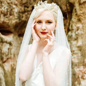 NEW Handmade Ivory Studded Pearl Wedding Veils